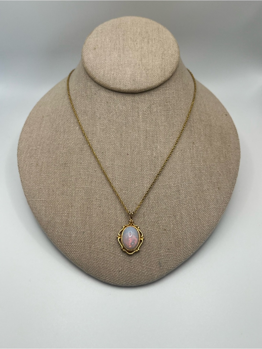 Gold-Tone Pink Opal Pendant Necklace